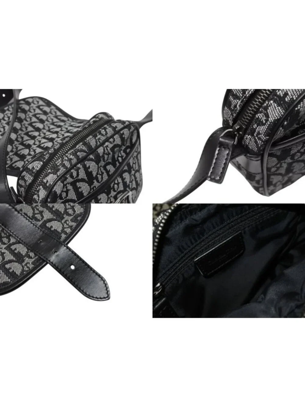 Dior Shoulder Bag Trotter Canvas Leather Black Galliano